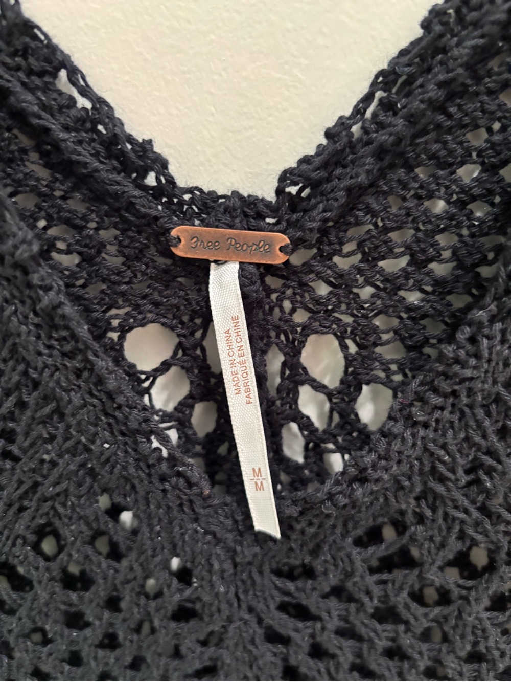 Free People Black Crochet V-Neck Crop Top with Ruffle Trim - Picture 2 of 3